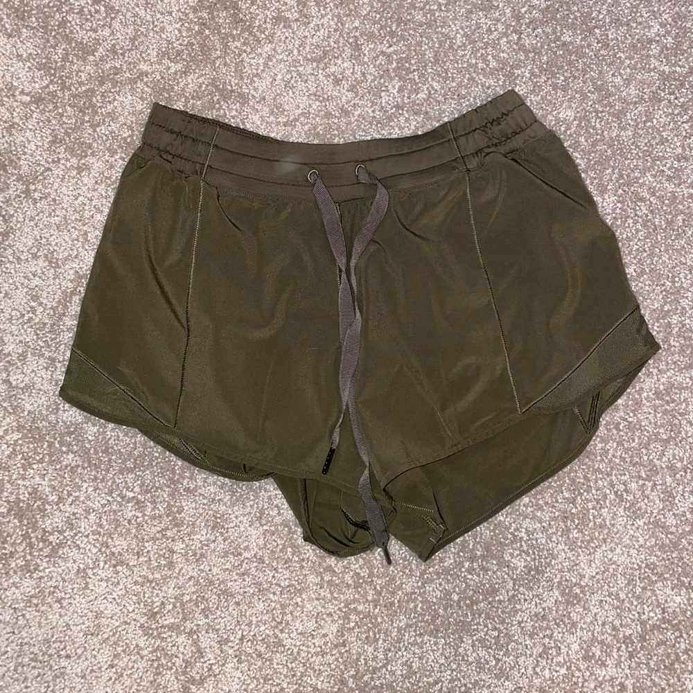 Lululemon Hotty Hot Shorts, 4inch inseam, color: olive green, size: 8